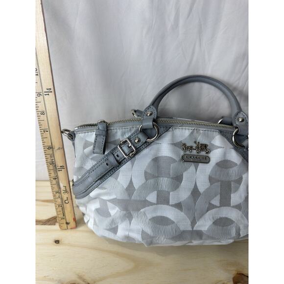 Coach Madison Sophia Satchel Grey Jacquard Fabric Purse Silver Hardware - Picture 15 of 16
